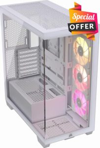 CORSAIR iCUE LINK 3500X RGB Mid-Tower ATX PC Case – Panoramic Tempered Glass – Reverse Connection Motherboard Compatible – 3x CORSAIR iCUE LINK RX120 RGB Fans Included – White