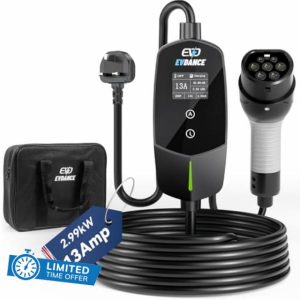 EVDANCE EV Charger Cable Type 2 to 3 Pin Plug 20ft/6.1m [6/8/10/13A] Current Adjustable Portable Electric Car Charger with 0-12h Time Delay