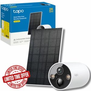 Tapo 2K 4MP QHD Solar Security Camera Kit with Rechargeable Battery and Solar Panel for Continuous Power