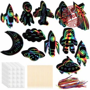 PEUTIER 72pcs Outer Space Rainbow Scratch Cards