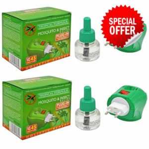 Plug-in Mosquito Repellent Plug-in Insect Killer for Home & Travel Lasts for up to 45 Nights per refill | Plus Two Refills Included Long Lasting Performance | 2 Pack