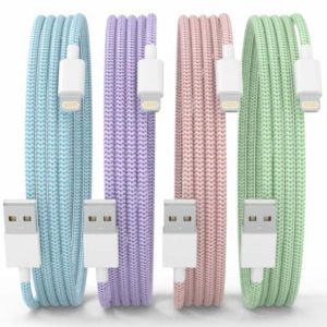 PAIMIAN iPhone Charger Cable [MFi Certified] 4Pack(6/6/6/6 FT) Lightning Cable Nylon Braided Fast Charging Cord Compatible iPhone 14 13 12 11 Pro/Pro Max/Plus/mini/X/XR/XS- Macaroon Colo
