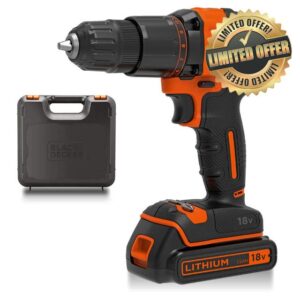 BLACK+DECKER 18 V Cordless 2-Gear Combi Hammer Drill Power Tool with Kitbox