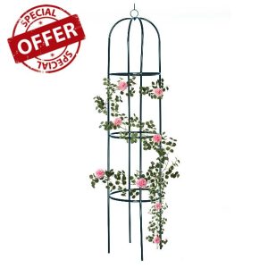 Ram® Large 2M Green Metal Garden Obelisk Heavy Duty Strong Tubular Plant Cage For Roses