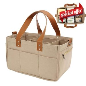 Baby Diaper Caddy Organizer - Felt Baby Travel Storage Bag | Portable Changing Table Organiser With Changeable Compartments | Diaper Storage Bag For Diaper
