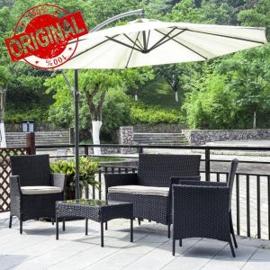 XEO HOME Rattan Garden Furniture Set 4 Pc Table and Chairs 4 Piece Indoor Outdoor Balcony Patio and Conservatory Furniture Sofa Backyard Pool Side Coffee Seater (Black)