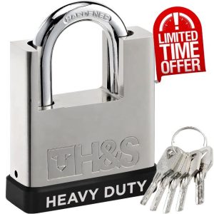 H&S 5 Keys 60mm Heavy Duty Padlock - Warehouse Container Garage Shutter Gate Chain Shed Lock - Padlocks with Keys - Locks - Locker Padlocks - Pad Lock