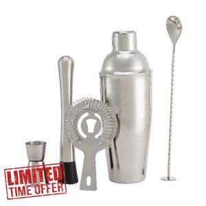 Amazon Basics 5-Piece Stainless Steel Bar Tool Set w/ 710-ml Shaker