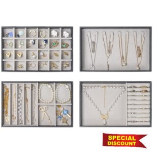 ProCase Jewellery Tray Organiser 4 Set Jewellery Drawer Organiser Velvet Stackable Jewellery Storage Tray for Drawer Jewellery Display for Earring Necklace Ring Bracelet
