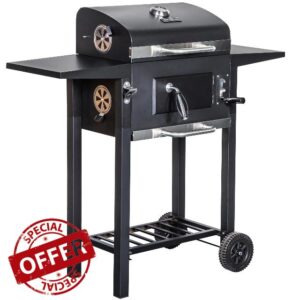 George Foreman Large Charcoal BBQ in Black Outdoor Smoker Barbecue Portable BBQ with Lid Cover