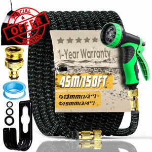 150FT Expandable Garden Hose Pipe Set & 10 Pattern Spray Nozzle Flexible Expanding Magic Hose with 3/4" 1/2" Fittings for Outdoor