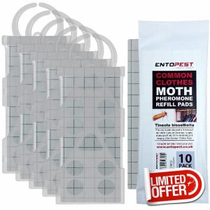 Entopest - Premium Moth Killer | 10 Refill Pads & 5 Reusable Hangers | Moth Repellent For Wardrobe | Moth Strips | Moth Sticky Pads | Pheromone Moth traps | Clothes Moth Treatme