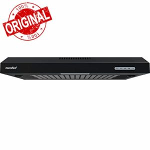 COMFEE' 60 cm Visor Cooker Hood SLIF17B-60 LED Extractor Hood Under Cabinet Hood Wall Mounted Extractor Fan 600 mm Top Vented Range Hood - Black KWH-SLIF17B-60            [Energy Class B]