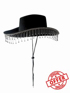 Alandra Party COW-BLACK Cowboy Hat with Diamante Droplets
