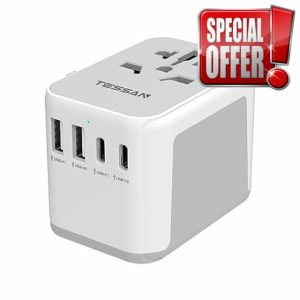 TESSAN Universal Travel Adapter Worldwide with 2 USB C and 2 USB A Ports