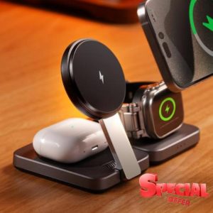 LISEN 3 in 1 Wireless Charging Station for iPhone Foldable Magsafe Charger for Apple Watch Portable Wireless Travel Charger for iPhone Night Stand for iPhone 15/14/13/12 AirPods