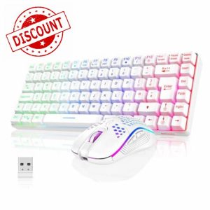 RedThunder K84 75% Wireless Gaming Keyboard and Mouse Rainbow Backlight UK Layout 85 Keys TKL Ultra Compact Mini Design Lightweight Honeycomb Gaming Mouse for PC Mac PS5 Xbox Office Gamers (White)