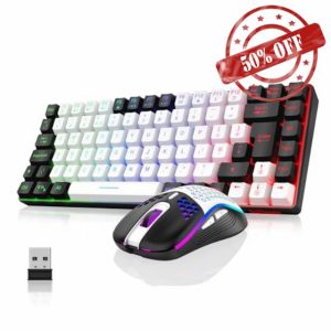 RedThunder K84 75% Wireless Gaming Keyboard and Mouse Rainbow Backlight UK Layout 85 Keys TKL Ultra Compact Mini Design Lightweight Honeycomb Gaming Mouse for PC Mac PS5 Office Gamers (White-Black)