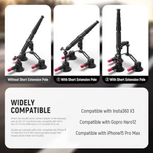 Quick Release Outside Windshield Magic Arm Camera Mount with Action Camera Adapter Compatible with GoPro Insta360