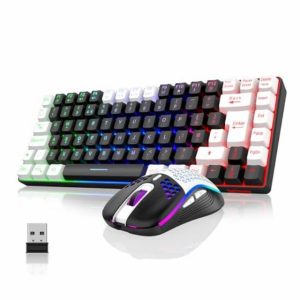 RedThunder K84 75% Wireless Gaming Keyboard and Mouse Rainbow Backlight UK Layout 85 Keys TKL Ultra Compact Mini Design Lightweight Honeycomb Gaming Mouse for PC Mac PS5 Office Gamers (Black-White)