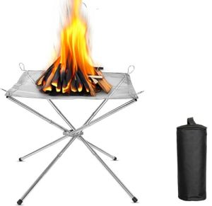 42CM Foldable Stainless Steel Mesh Fire Pit with Carrying Bag - Fireplace BBQ Fire Bowl for Patio