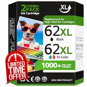 62 XL 62XL Ink Cartridges Black and Colour Multipack Replacement for HP 62 Ink Cartridges Twin Pack for HP Envy 5540 5541 5544 5546 5644 5541 5640 5646 5542 OfficeJet 200 250 5740 5742 (2-Pack)