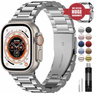 Fullmosa Metal Strap Compatible with Apple Watch Strap 49mm Stainless Steel Replacement Band Compatible with iWatch Series Ultra/Ultra 2 Strap