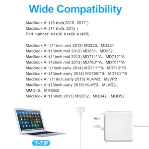 Replacement AC 45W T-tip Connector Power Adapter Laptop Charger Compatible with MacBook Air 11 inch and 13 inch (Mid-2012~2017)