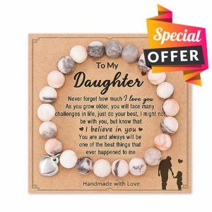 POWWA Natural Stone Sweet Heart Bracelet for Daughter/Granddaughter/Bonus Daughter/Daughter in Law