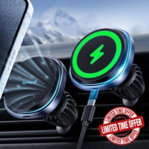 Lamicall 15W for MagSafe Car Mount Charger - [Upgraded Cooling Fan] Fast Charging Wireless Phone Holder for Car - Hands Free Magnetic Car Phone Holder Air Vent for iPhone 15 14 13 12 Series - Black