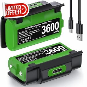HELLCOOL Play and Charge Kit 2×3600mWh Rechargeable Battery Pack for Xbox Controller