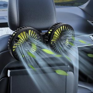 Dual Head Car Cooling Fan 360° Rotatable Car Seat Fan for Rear Seat 3 Speed Car Electric Fan Powerful Low Noise Auto Cooling Fans for SUV Van Truck Portable Fan for Summer Travel