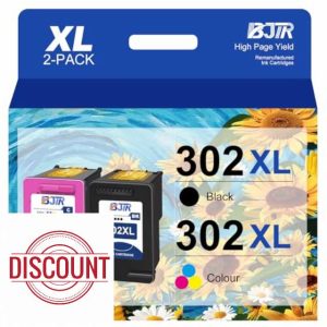 BJTR 302XL ink cartridges black and colour High Yield Remanufactured for HP 302 Ink Cartridges Combo Pack for HP Envy 4520 4527 4525 4523 Deskjet 3630 2130 3636 Officejet 3830 3835 523