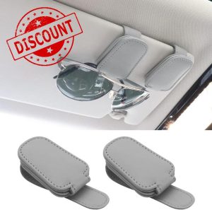 PGETWV Sunglasses Holders for Car Visor - Magnetic Leather Sunglasses Holder and Ticket Card Clip - Car Visor Accessories-car glasses holder-car Sunglasses holder(2PCS Silver Grey)