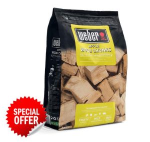 Weber Apple Wood Chunks | 1.5kg Bag | BBQ Wood Chips | Hardwood Cooking Pellets | Smoking Wood Chunks | Barbeque & Smoker Fuel | 100% Natural Wood Chips for BBQ & Wood Fired Grills (17616)