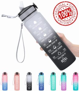 MEITAGIE 1 litre Motivational Sports Water Bottle with Straw & Time Maker