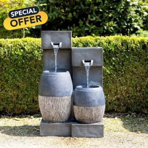 Primrose H74cm Covo Pouring Bowls Water Feature With Lights Outdoor Garden Fountai