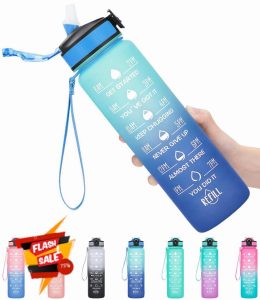 MEITAGIE 1 litre Motivational Sports Water Bottle with Straw & Time Maker
