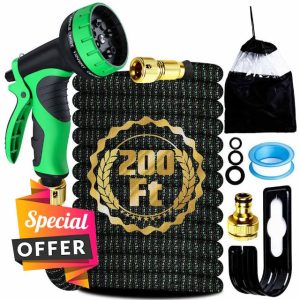 200FT Expandable Garden Hose Pipe 60M with 10 Pattern Spray Nozzle Flexible Expanding Magic Hose with 3/4" 1/2" Fittings for Outdoor
