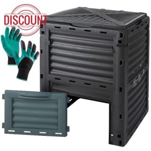 Vencier Eco-Friendly Garden Composter Bin with Gloves - 300 Litre Plastic Composting Waste Box for Recycling