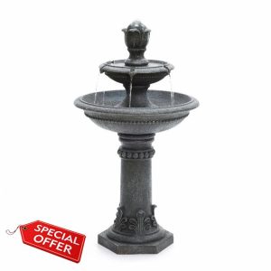 Serenity Two Tier Cascading Water Fountain Water Feature Traditional Pedestal Classic Design Self-Contained Polyresin Construction 96cm Height