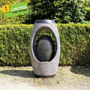 Primrose H75.5cm Nazare Oval Water Feature With Lights Outdoor Garden Fountai