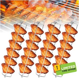 Audasi 4pcs Wing Rails for Grilling Chicken Wings BBQ Fork U-Shaped Metal Barbecue Grilling Accessories BBQ Tool Set Flat Grilling Fork Sticks Skewers for Outdoor Picnic Camping Barbecue Party