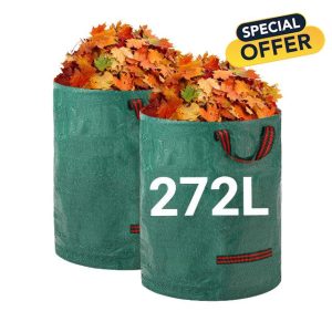 Velway Heavy-duty Garden Waste Bags - 272L x 2Pack Reusable Garden Sacks with Handles - Industrial Fabric for Leaves Trash Debris - Waterproof Garden Rubbish Bags