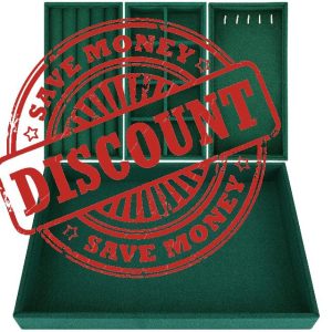 Belle Vous 4 Pack of Green Velvet Stackable Jewellery Organiser Storage Trays - 35.3 x 24.2cm/13.89 x 9.52 Inches - Drawer Display Boxes - Removable Sections for Necklaces