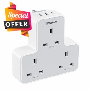 USB Plug Charger Adapter UK with 3 USB Ports (1 USB C)
