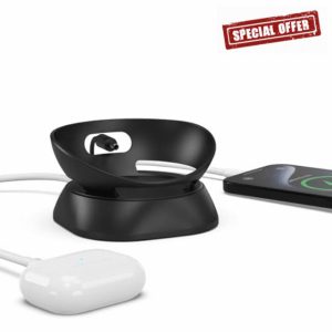 PlusAcc Stand for Dot 5th Gen & Smartphones - Charging Base With USB-C and USB-A Charger Ports Tabletop Mount Compatible with Dot 5th Gen/Dot 4th Gen/iPhone/Samsung (Black)