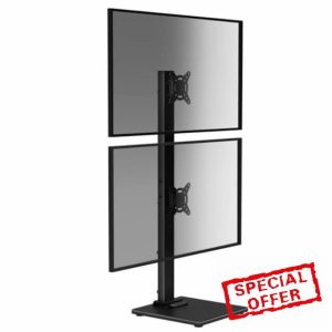 Suptek Dual Monitor Stand with Base- Vertical Stack Screen Free-Standing Monitor Riser Fits Two 13 to 36 Inch Screen with Swivel