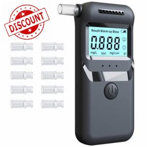 ZukZythepsor High Accuracy Alcohol Breathalyzer Tester UK - Portable Digital Breathalyser with LCD Display and 10 Mouthpieces - Compact