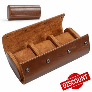 iplusmile Watch Box for Men - Watch Roll Case 3 Slot - Leather Watch Case Organizer - Elastic PU Material Vintage Display Case Storage for Watch Jewelry